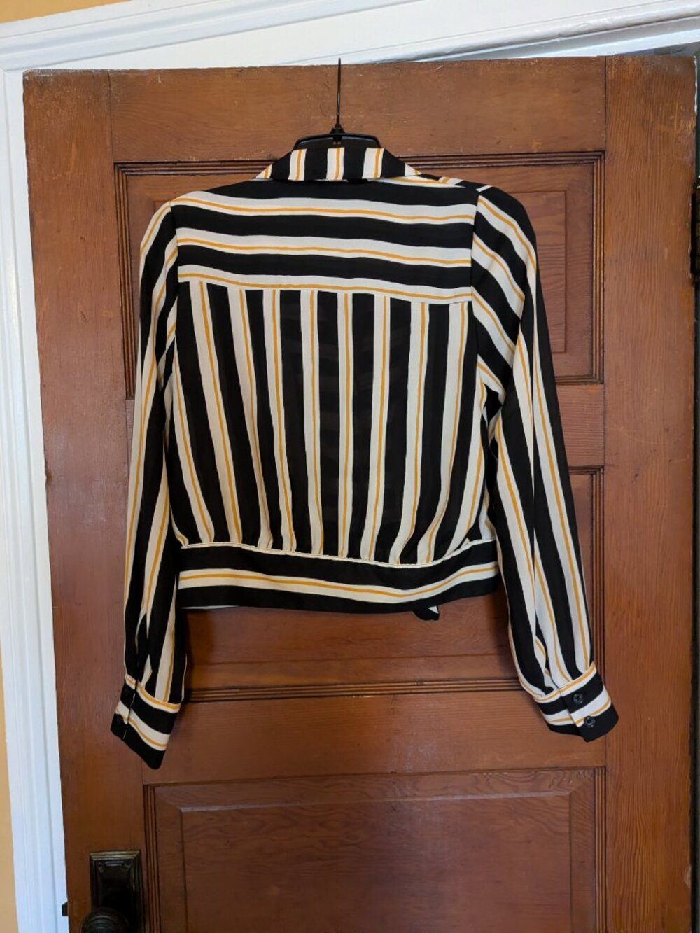 Who What Wear Striped Pattern Cropped Waist Tie Blouse - Picture 5 of 5